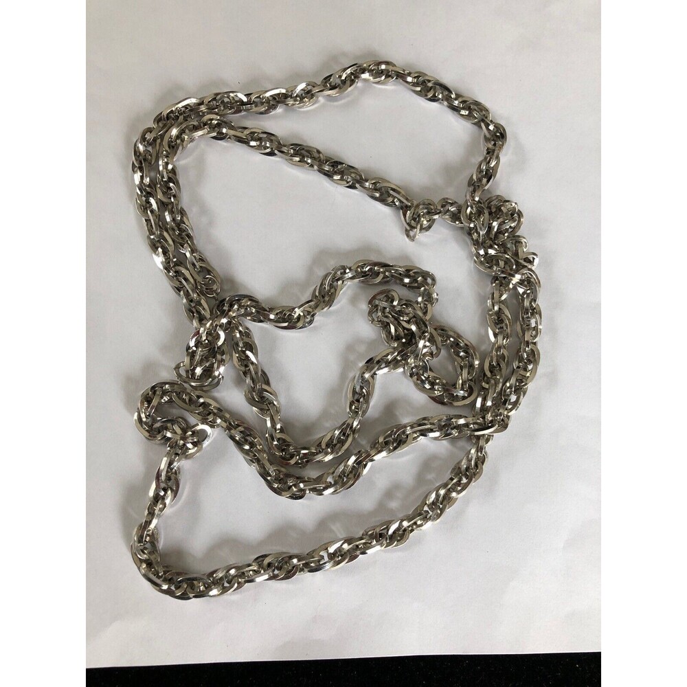 Heavy twisted silver-tone metal 56”sparkling heavy necklace EC